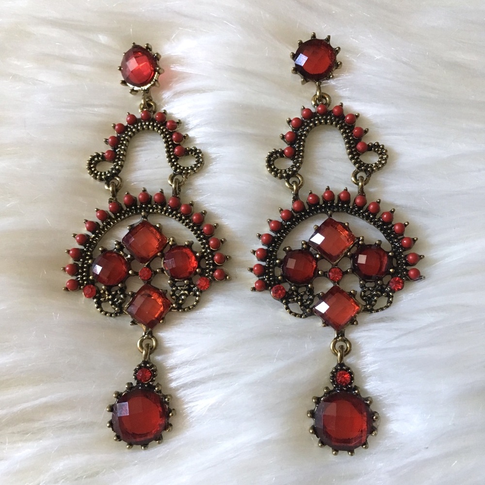 Chandelier Drop Gemstone Ornate Statement Earrings